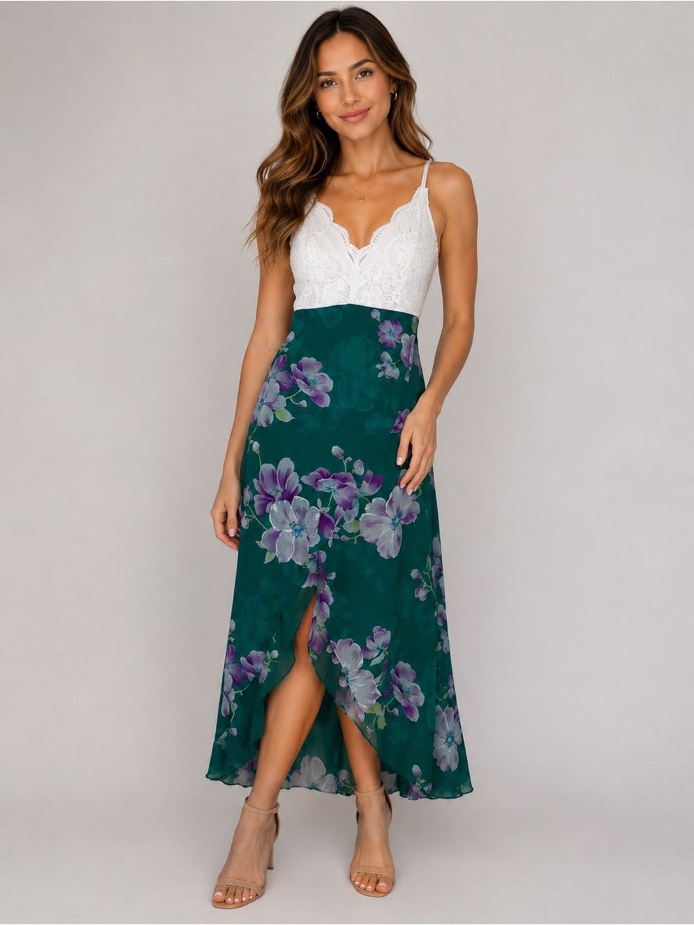 Fancyinn Teal and White Lace Dress